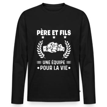 Vater & Sohn Team Team Herren Papa Duo - Männer Premium Bio Langarmshirt - Schwarz - Vorne - Nico (187cm)