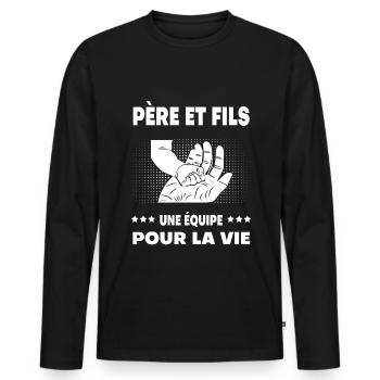 Hand Held Father and Son Duo Man Team Gift Dad - Men's Premium Organic Long Sleeve Shirt - black - Front - Nico (187cm)