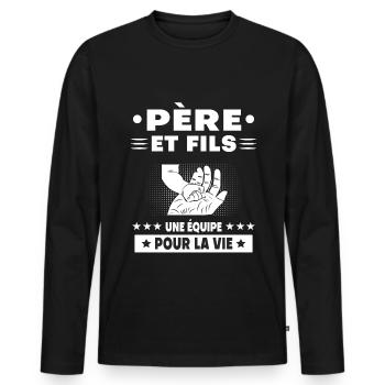 Father and Son Duo Man Handmade Gift Dad - Men's Premium Organic Long Sleeve Shirt - black - Front - Nico (187cm)
