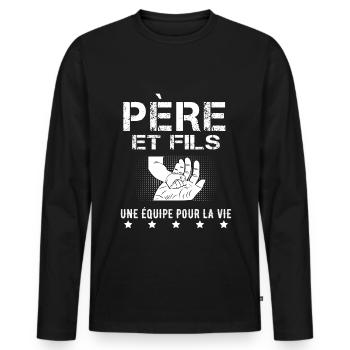 père et fils main cadeau papa - T-shirt manches longues Premium bio Homme - noir - Devant - Nico (187cm)