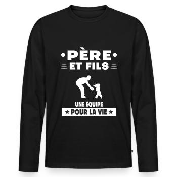 père et fils duo homme papa cadeau fête des pères - T-shirt manches longues Premium bio Homme - noir - Devant - Nico (187cm)