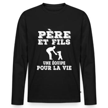père et fils équipe pour la vie papa cadeau père - T-shirt manches longues Premium bio Homme - noir - Devant - Nico (187cm)