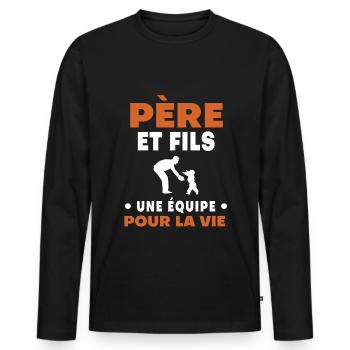 père fils papa duo homme cadeau fête des pères - T-shirt manches longues Premium bio Homme - noir - Devant - Nico (187cm)