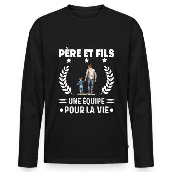 papa père et fils équipe duo homme fête des pères - T-shirt manches longues Premium bio Homme - noir - Devant - Nico (187cm)