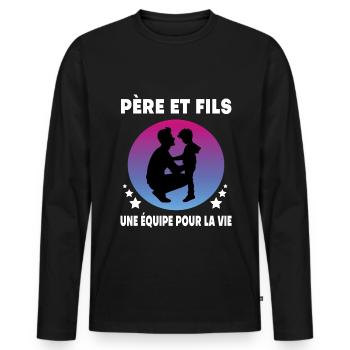 père et fils rétro vintage homme fête des pères - T-shirt manches longues Premium bio Homme - noir - Devant - Nico (187cm)