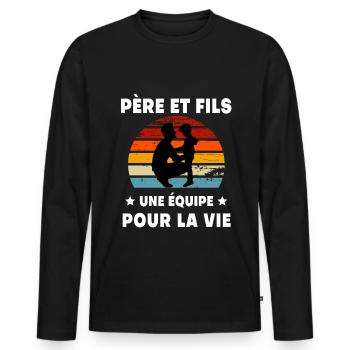père et fils vintage rétro sunset fête des pères - T-shirt manches longues Premium bio Homme - noir - Devant - Nico (187cm)