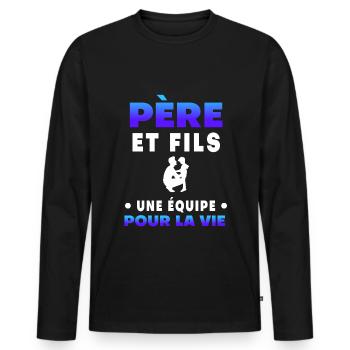 père fils fête des pères équipe duo homme - T-shirt manches longues Premium bio Homme - noir - Devant - Nico (187cm)