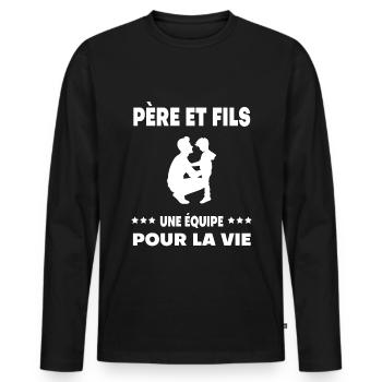 fête des pères père et fils duo homme équipe - T-shirt manches longues Premium bio Homme - noir - Devant - Nico (187cm)