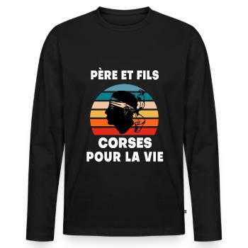 Father and son vintage Corsican dad Corsica - Men's Premium Organic Long Sleeve Shirt - black - Front - Nico (187cm)