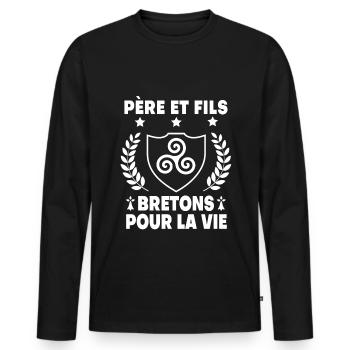 père et fils bretagne papa breton triskel - T-shirt manches longues Premium bio Homme - noir - Devant - Nico (187cm)
