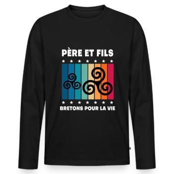 père et fils papa breton vintage bretagne - T-shirt manches longues Premium bio Homme - noir - Devant - Nico (187cm)