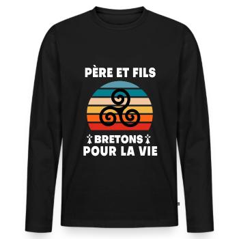 père et fils vintage breton papa bretagne - T-shirt manches longues Premium bio Homme - noir - Devant - Nico (187cm)