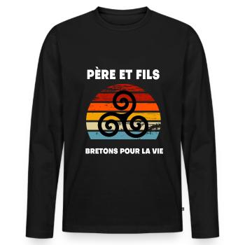 père et fils vintage papa breton bretagne - T-shirt manches longues Premium bio Homme - noir - Devant - Nico (187cm)