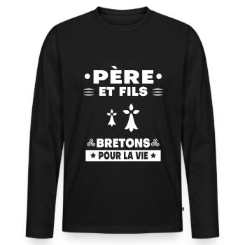 père et fils bretagne breton papa - T-shirt manches longues Premium bio Homme - noir - Devant - Nico (187cm)