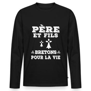 père et fils papa bretagne breton breizh - T-shirt manches longues Premium bio Homme - noir - Devant - Nico (187cm)
