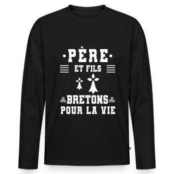père et fils papa bretagne breton triskel - T-shirt manches longues Premium bio Homme - noir - Devant - Nico (187cm)