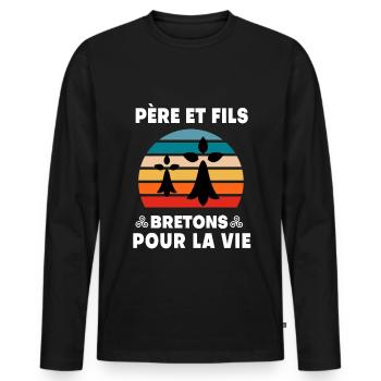 père et fils vintage bretagne papa breton - T-shirt manches longues Premium bio Homme - noir - Devant - Nico (187cm)
