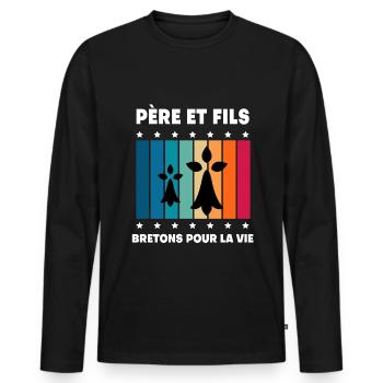 père et fils papa bretagne vintage breton - T-shirt manches longues Premium bio Homme - noir - Devant - Nico (187cm)