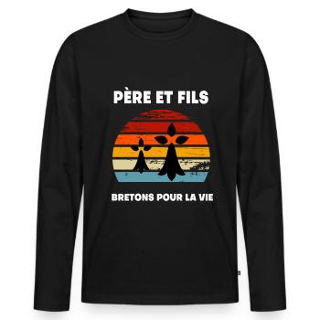 père et fils vintage papa bretagne breton - T-shirt manches longues Premium bio Homme - noir - Devant - Nico (187cm)