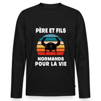 Vater und Sohn Papa Norman Normandie - Männer Premium Bio Langarmshirt - Schwarz - Vorne - Nico (187cm)