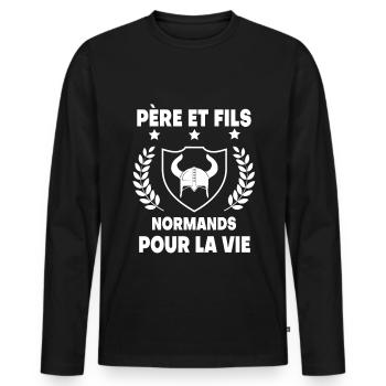 Father and son Papa Normandy Normandy - Men's Premium Organic Long Sleeve Shirt - black - Front - Nico (187cm)