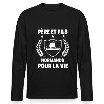Vater und Sohn Norman Papa Normandie - Männer Premium Bio Langarmshirt - Schwarz - Vorne - Nico (187cm)