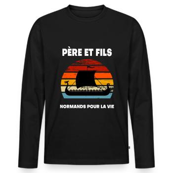 Vater und Sohn Norman Vintage Normandie - Männer Premium Bio Langarmshirt - Schwarz - Vorne - Nico (187cm)