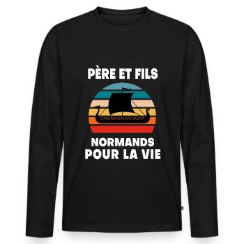 Vater und Sohn Vintage Normandie Normandie - Männer Premium Bio Langarmshirt - Schwarz - Vorne - Nico (187cm)