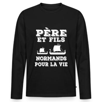 Vater-Sohn-Team Normandie - Männer Premium Bio Langarmshirt - Schwarz - Vorne - Nico (187cm)