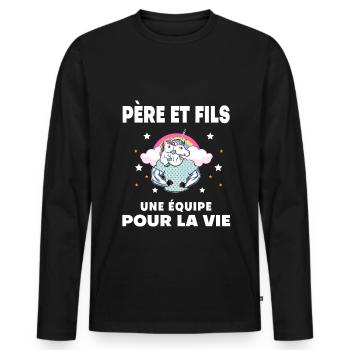 Unicorn father and son duo man team for life - Men's Premium Organic Long Sleeve Shirt - black - Front - Nico (187cm)