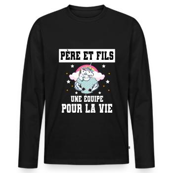licorne père et fils duo homme - T-shirt manches longues Premium bio Homme - noir - Devant - Nico (187cm)