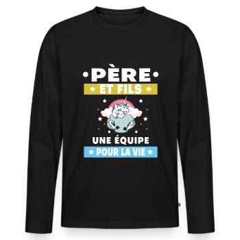Father and Son Unicorn Duo Man Team for Life - Men's Premium Organic Long Sleeve Shirt - black - Front - Nico (187cm)
