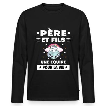 Father and Son Unicorn Duo Man Gift Dad - Men's Premium Organic Long Sleeve Shirt - black - Front - Nico (187cm)