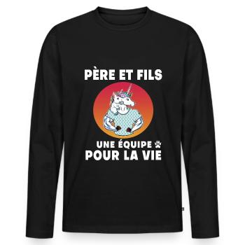 Father and Son Unicorn Retro Vintage Dad Gift - Men's Premium Organic Long Sleeve Shirt - black - Front - Nico (187cm)