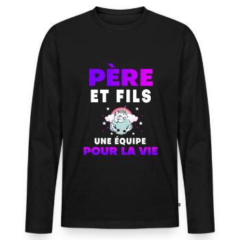Father Son Unicorn Duo Man Team For Life - Men's Premium Organic Long Sleeve Shirt - black - Front - Nico (187cm)