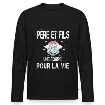 Father and Son Unicorn Gift Dad - Men's Premium Organic Long Sleeve Shirt - black - Front - Nico (187cm)