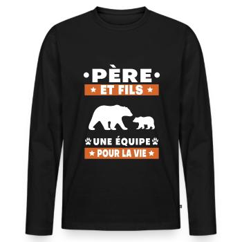 Father and Son Bear Duo Man Team for Life - Men's Premium Organic Long Sleeve Shirt - black - Front - Nico (187cm)