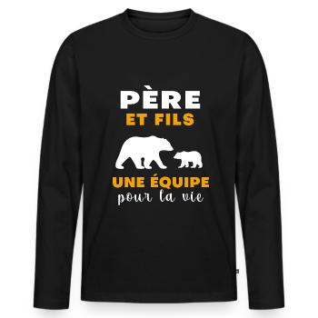 Bear Father and Son Gift Dad - Men's Premium Organic Long Sleeve Shirt - black - Front - Nico (187cm)