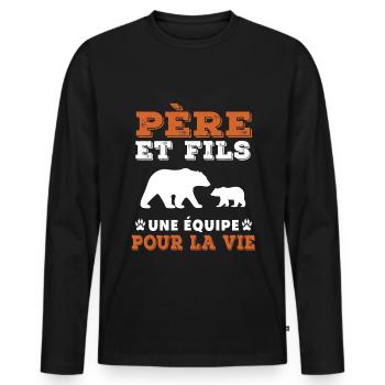 Vater und Sohn Bär, ein Team fürs Leben, Papa - Männer Premium Bio Langarmshirt - Schwarz - Vorne - Nico (187cm)
