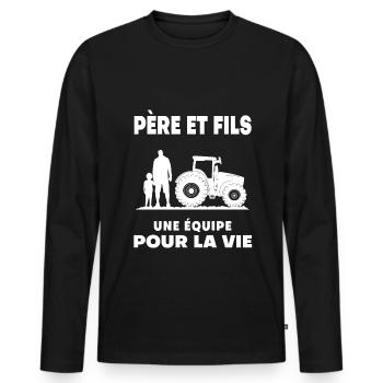 farmer father and son duo man dad - Men's Premium Organic Long Sleeve Shirt - black - Front - Nico (187cm)