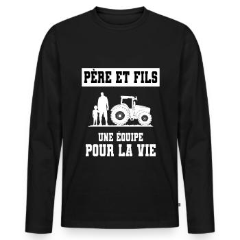 agriculteur père et fils duo homme - T-shirt manches longues Premium bio Homme - noir - Devant - Nico (187cm)