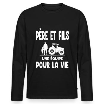 Farmer father and son team for life - Men's Premium Organic Long Sleeve Shirt - black - Front - Nico (187cm)
