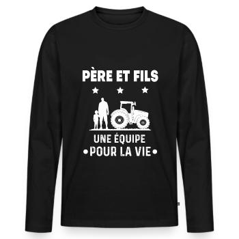 agriculteur père et fils équipe duo homme - T-shirt manches longues Premium bio Homme - noir - Devant - Nico (187cm)