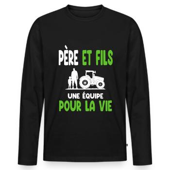 Farmer father and son team for life life - Men's Premium Organic Long Sleeve Shirt - black - Front - Nico (187cm)