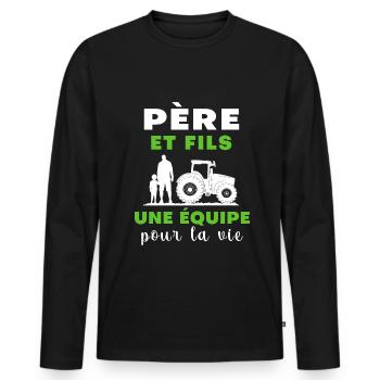 farmer father and son - Men's Premium Organic Long Sleeve Shirt - black - Front - Nico (187cm)