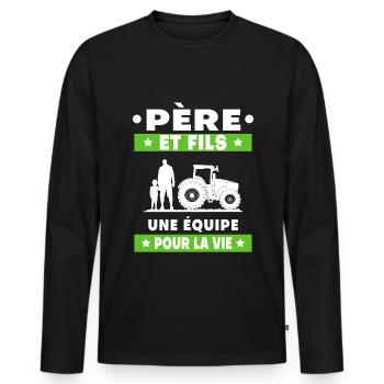 father and son farmer duo man dad - Men's Premium Organic Long Sleeve Shirt - black - Front - Nico (187cm)