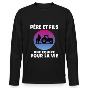 Father and Son Farmer Retro Vintage Man - Men's Premium Organic Long Sleeve Shirt - black - Front - Nico (187cm)