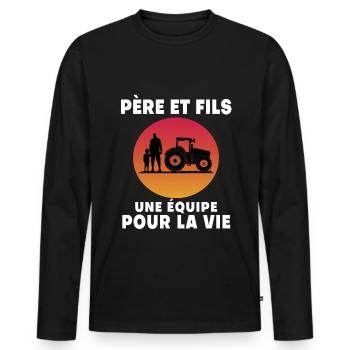 Father and Son Vintage Retro Farmer - Men's Premium Organic Long Sleeve Shirt - black - Front - Nico (187cm)