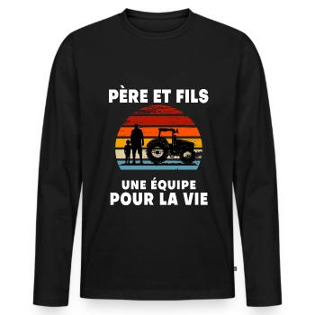 Father and Son Vintage Farmer Retro Sunset - Men's Premium Organic Long Sleeve Shirt - black - Front - Nico (187cm)