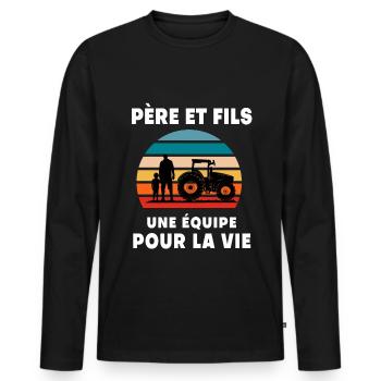 Vater und Sohn Retro Vintage Bauer - Männer Premium Bio Langarmshirt - Schwarz - Vorne - Nico (187cm)